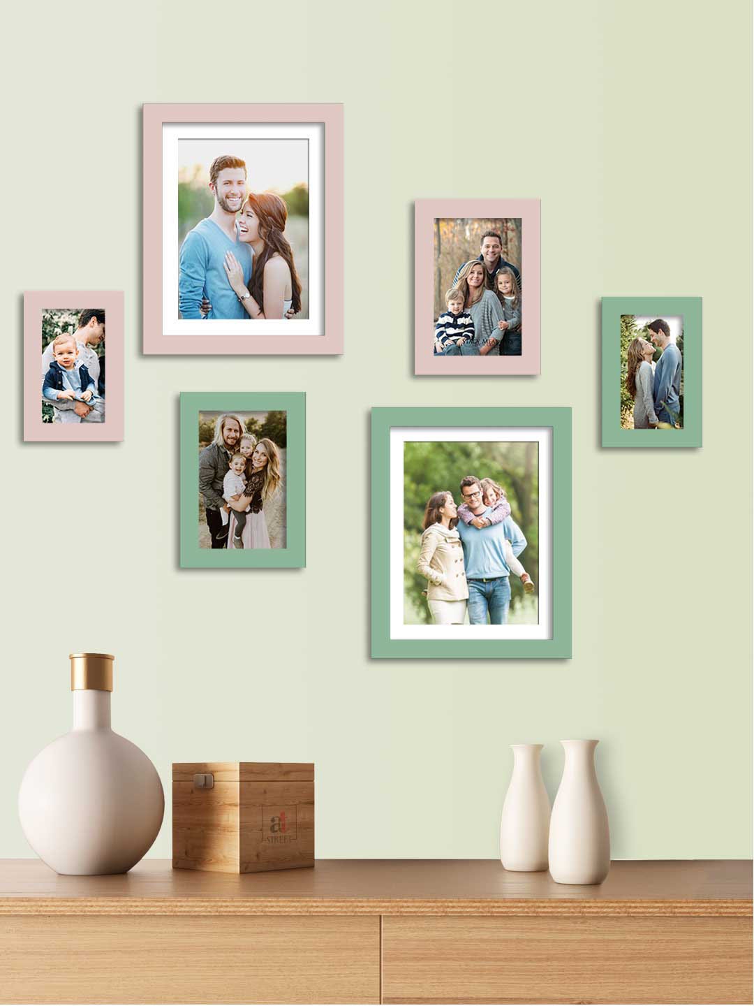 

Art Street Set Of 6 Solid Individual Wall Photo Frames, Green