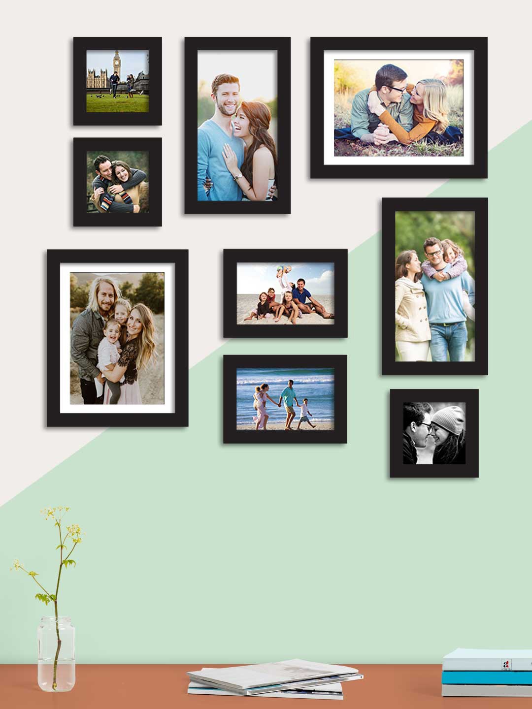 

Art Street Set Of 9 Black Solid Individual Wall Photo Frames