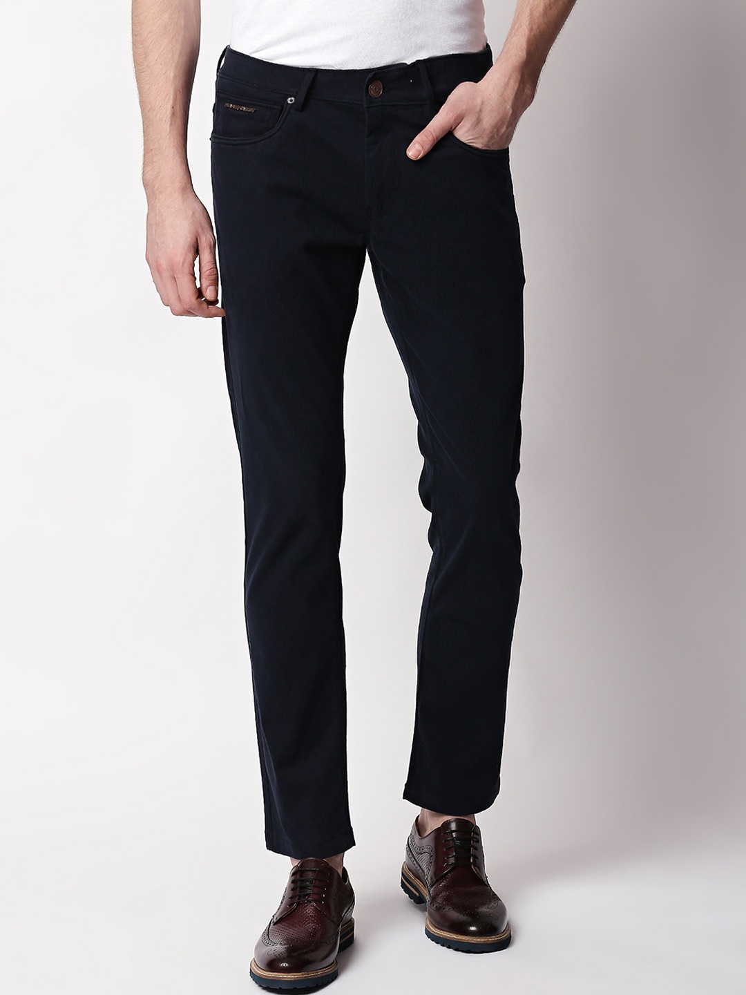 

RARE RABBIT Men Navy Blue Slim Fit Solid Regular Trousers