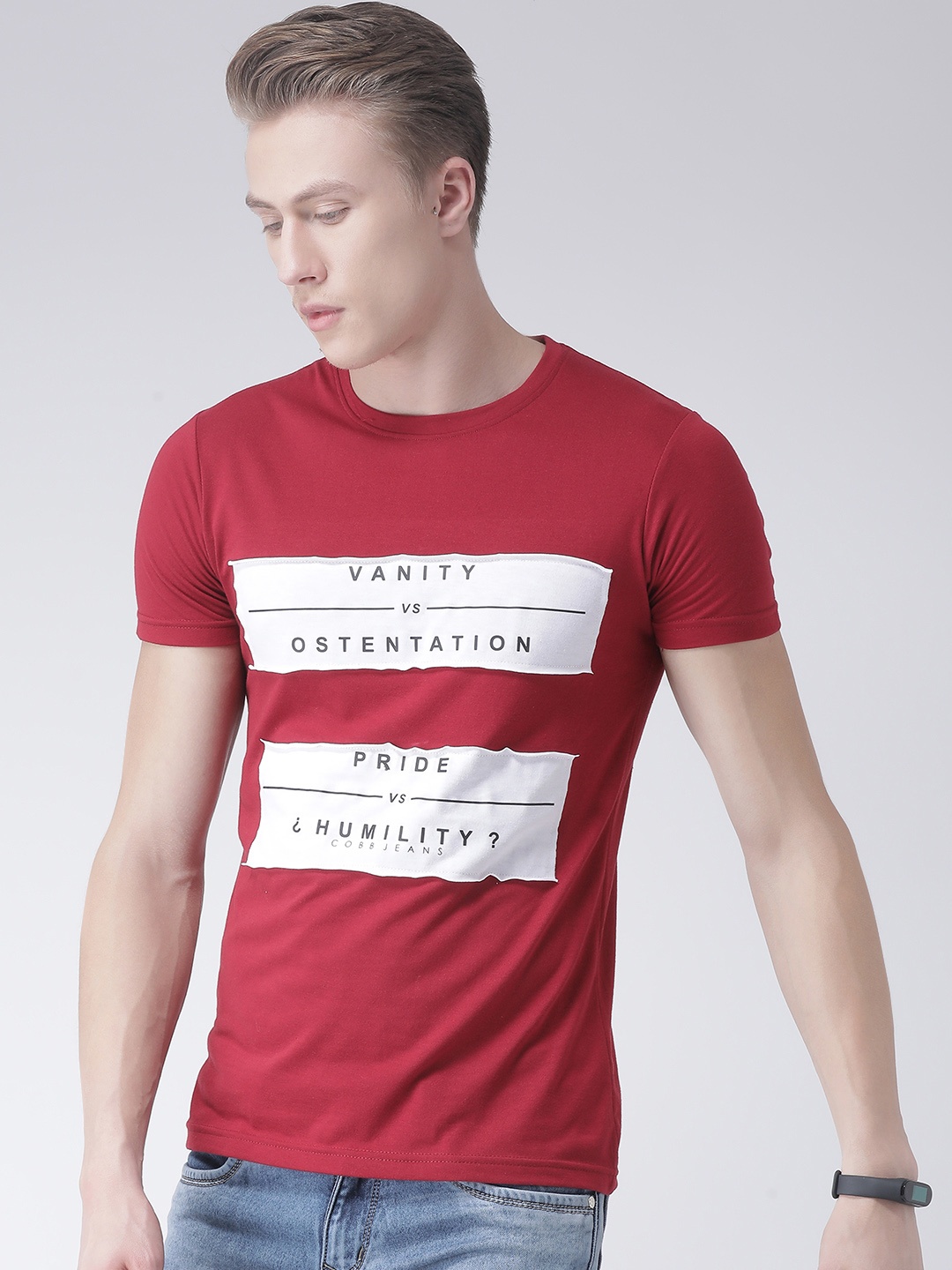 

COBB Men Maroon Printed Round Neck T-shirt
