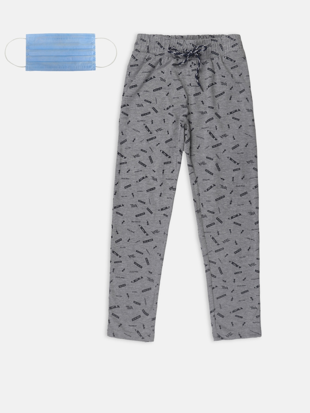 

Lil Tomatoes Boys Grey Melange Black Printed Track Pants