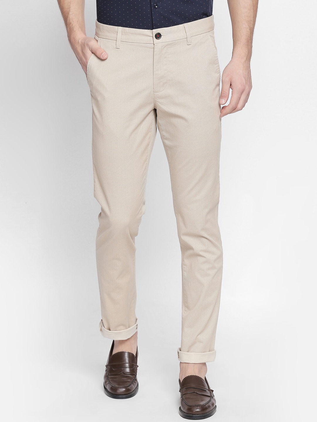 

BYFORD by Pantaloons Men Beige Solid Slim Fit Trousers