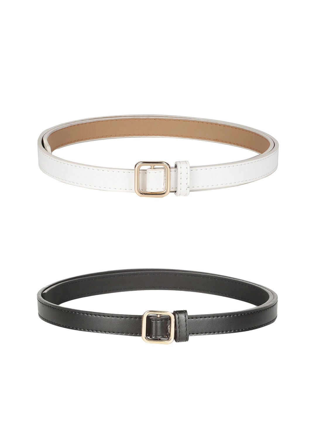 

CRUSSET Women Set of 2 Black & White Solid Slim Belts