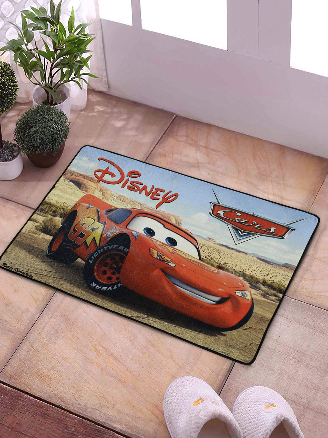 

Kuber Industries Red & Beige Disney Cars Printed Anti-Slip Doormat