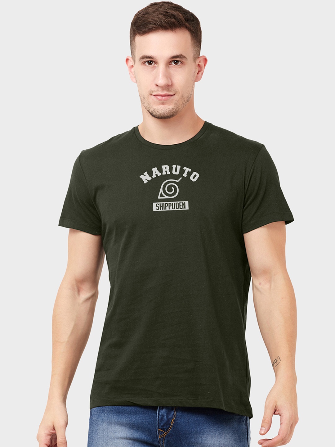 

Free Authority Men Olive Green Naruto Printed Round Neck Cotton T-shirt