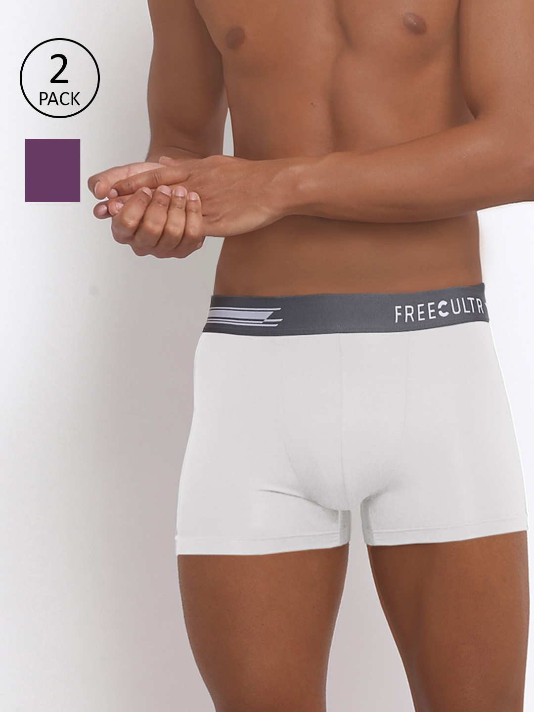 

FREECULTR Men Pack of 2 Solid Anti-Microbial Air-Soft Micromodal Trunks, Purple