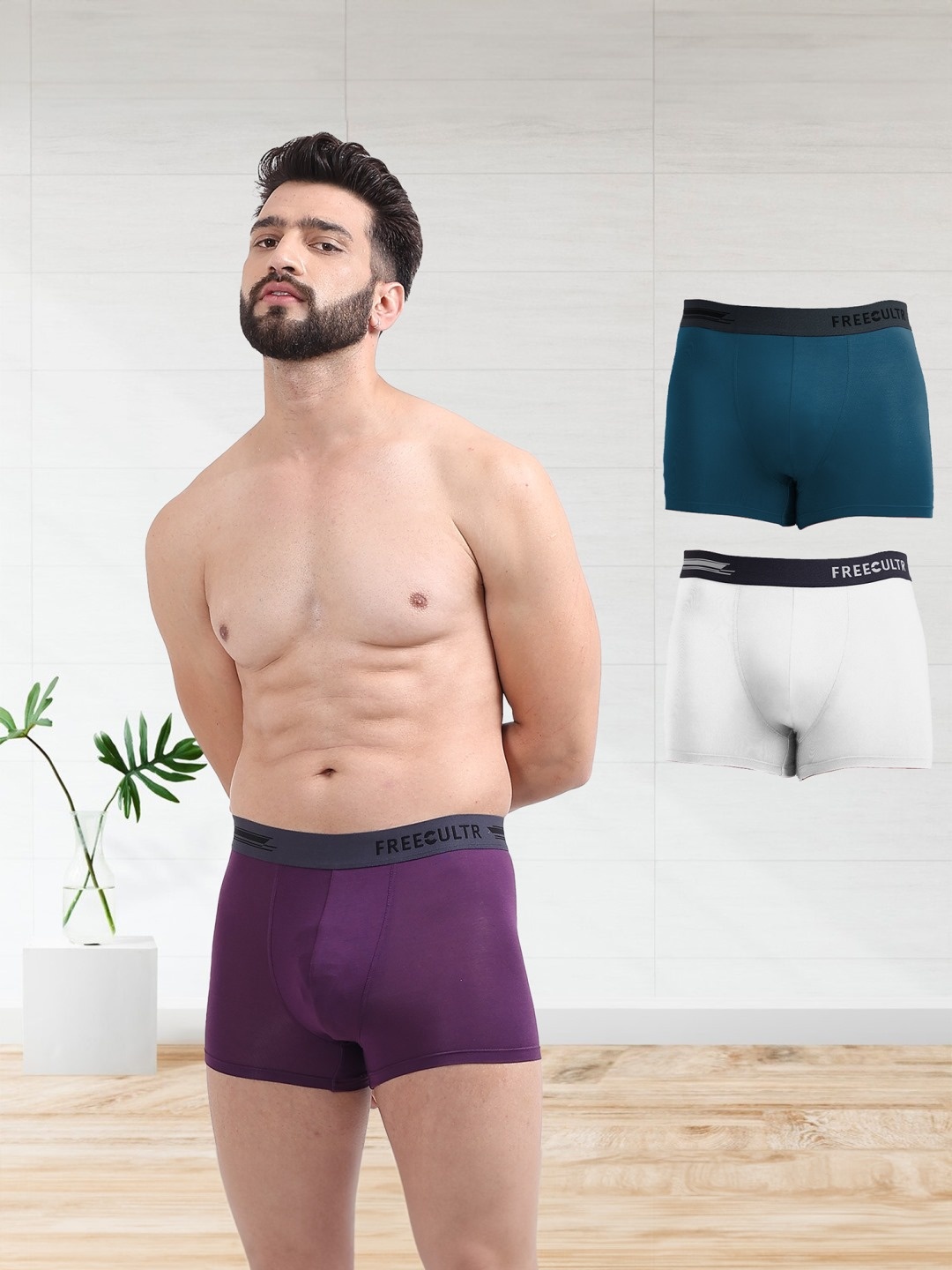 

FREECULTR Men Pack of 3 Solid Anti-Microbial Air-Soft Micromodal Trunks, White