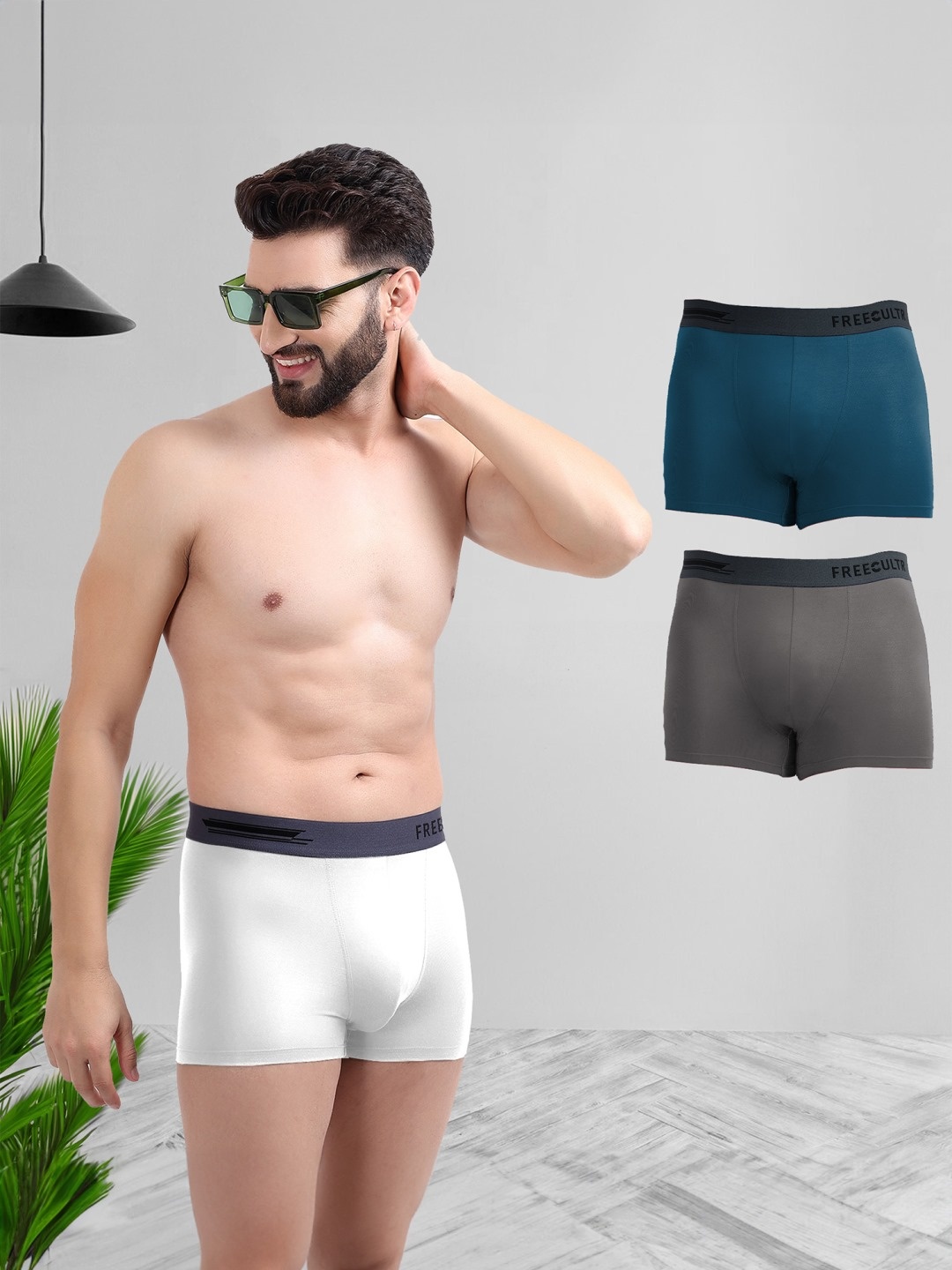 

FREECULTR Men Pack of 3 Solid Anti-Microbial Air-Soft Micromodal Trunks, White