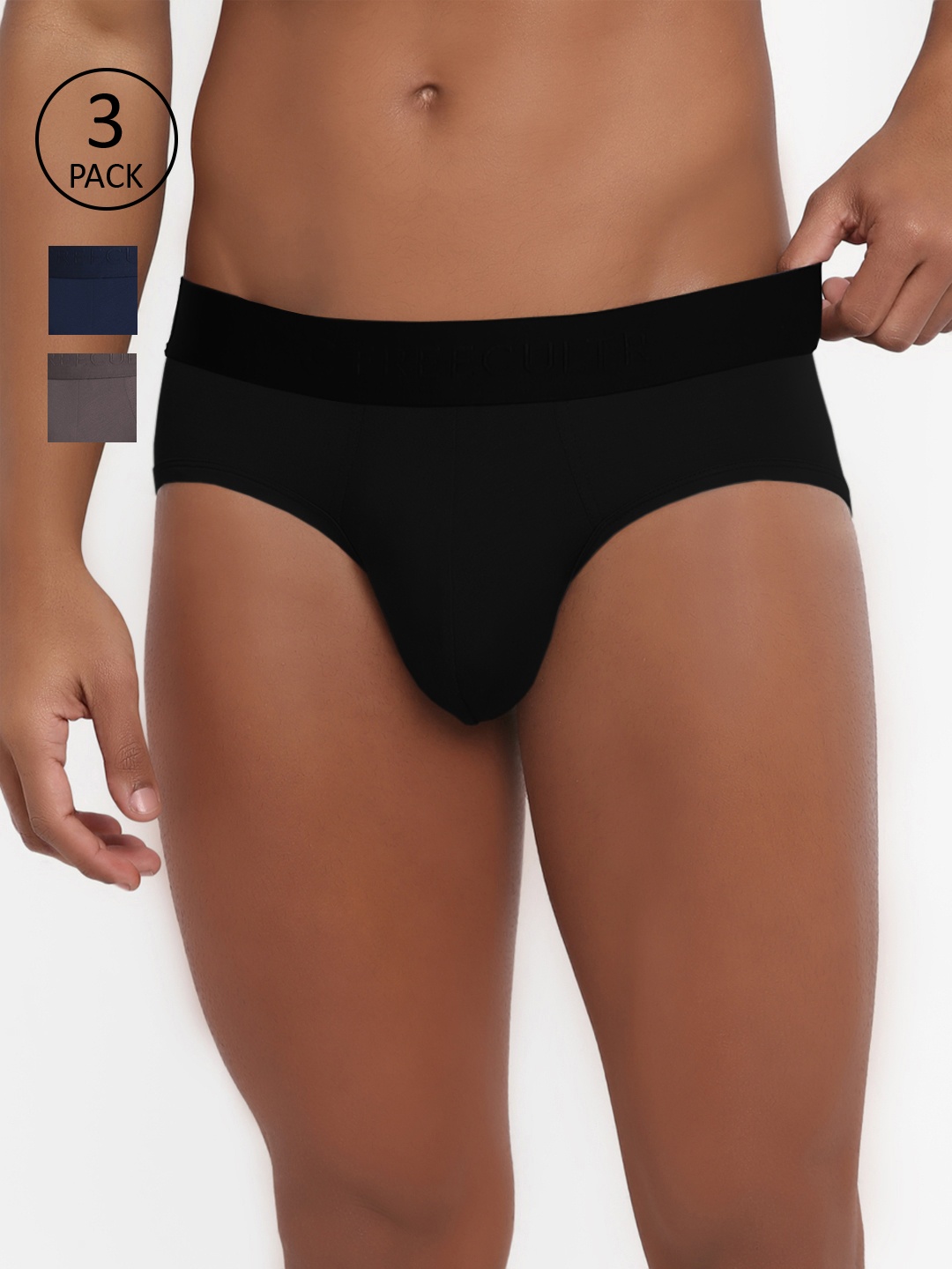 

FREECULTR Men Pack of 3 Solid AntiMicrobial AirSoft Micromodal Briefs, Navy blue