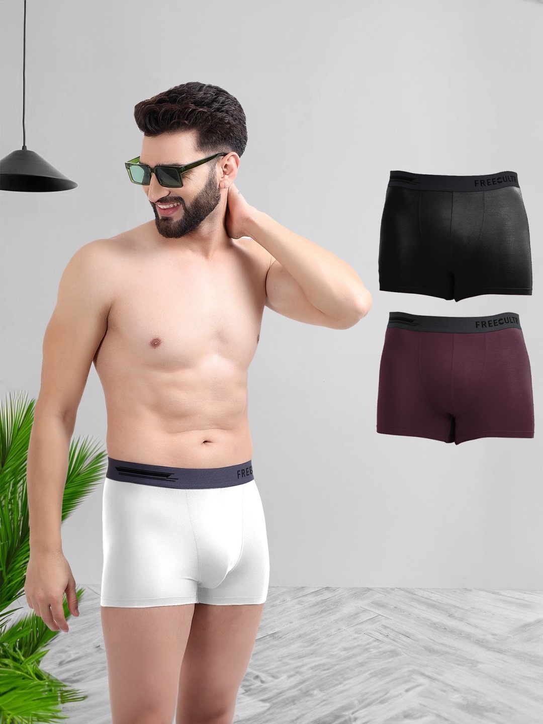 

FREECULTR Men Pack Of 3 Solid Anti-Microbial Air-Soft Micromodal Trunks, White