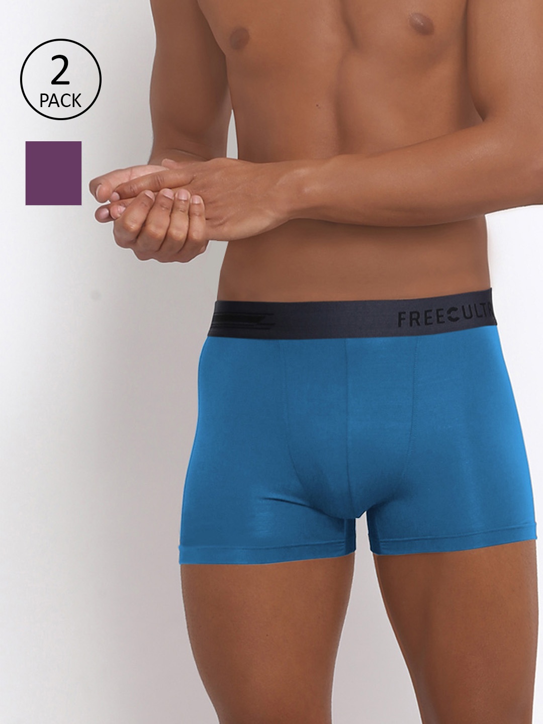 

FREECULTR Men Pack Of 2 Solid Anti-Microbial Air-Soft Micromodal Trunks, Purple