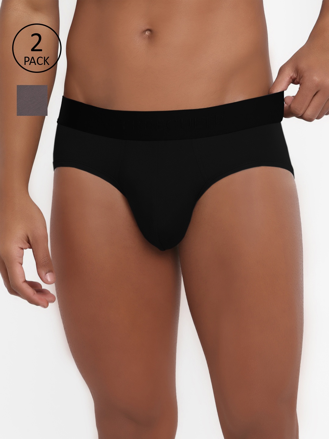 

FREECULTR Men Pack Of 2 Solid AntiMicrobial AirSoft Micromodal Basic Briefs, Grey