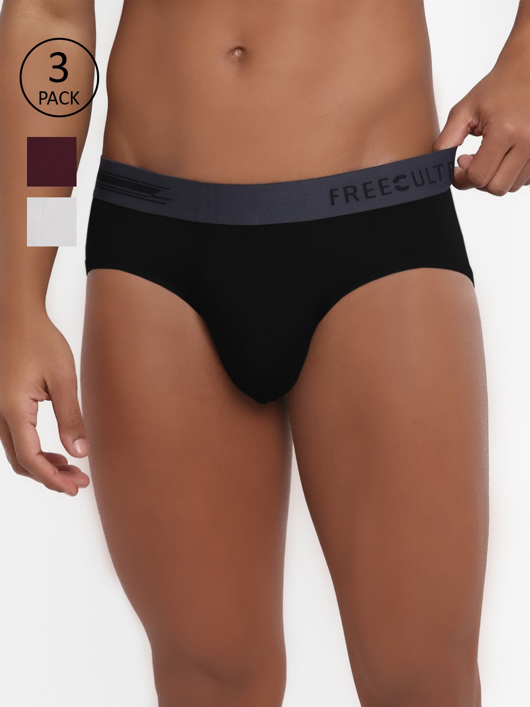 

FREECULTR Men Pack Of 3 Solid AntiMicrobial AirSoft Micromodal Briefs, Black