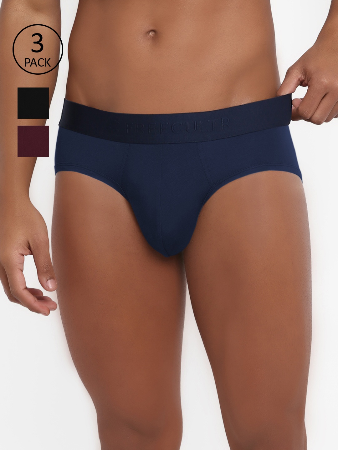 

FREECULTR Men Pack Of 3 Solid AntiMicrobial AirSoft Micromodal Briefs, Black