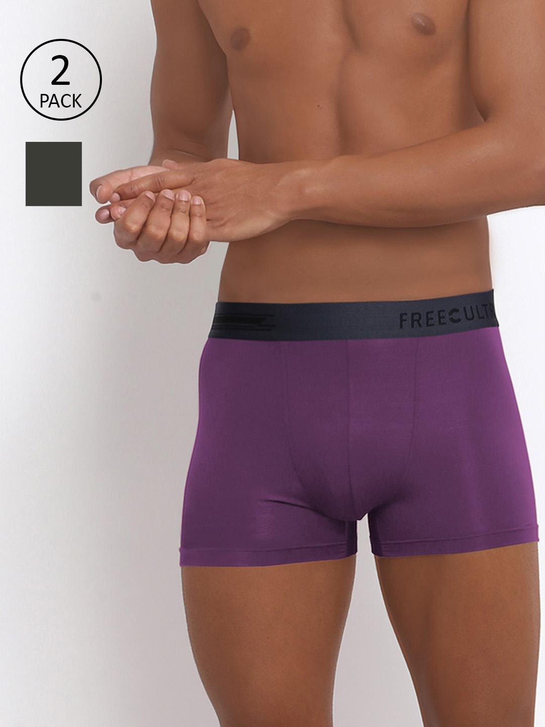 

FREECULTR Men Pack of 2 Solid Anti-Microbial Air-Soft Micromodal Trunks, Green