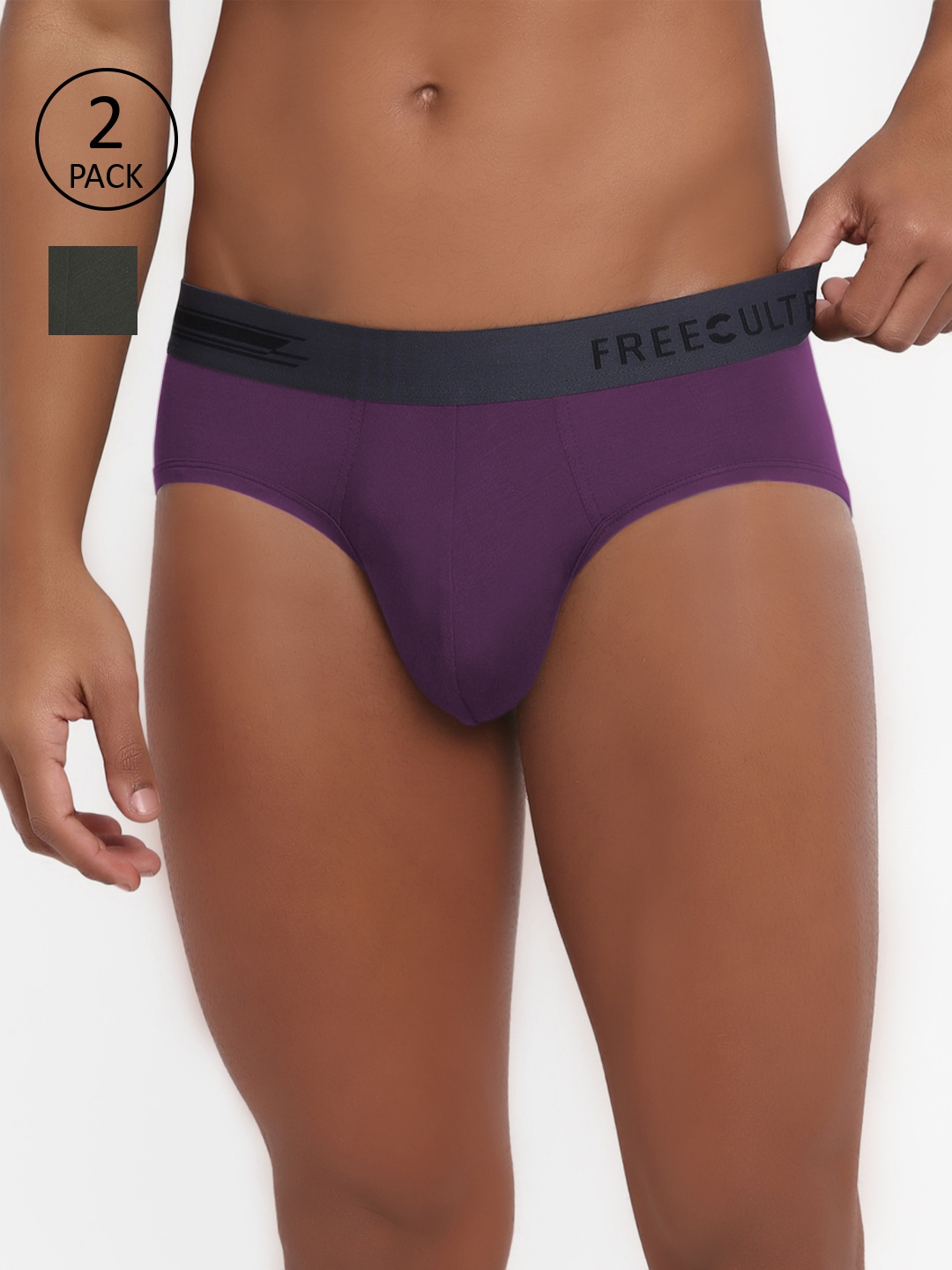 

FREECULTR Men Pack Of 2 Solid AntiMicrobial AirSoft Micromodal Basic Briefs, Green