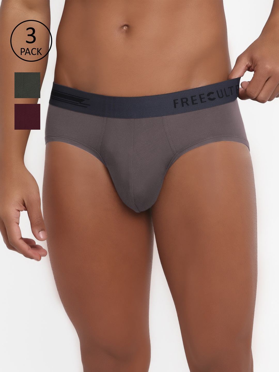 

FREECULTR Men Pack Of 3 Solid AntiMicrobial AirSoft Micromodal Basic Briefs, Green