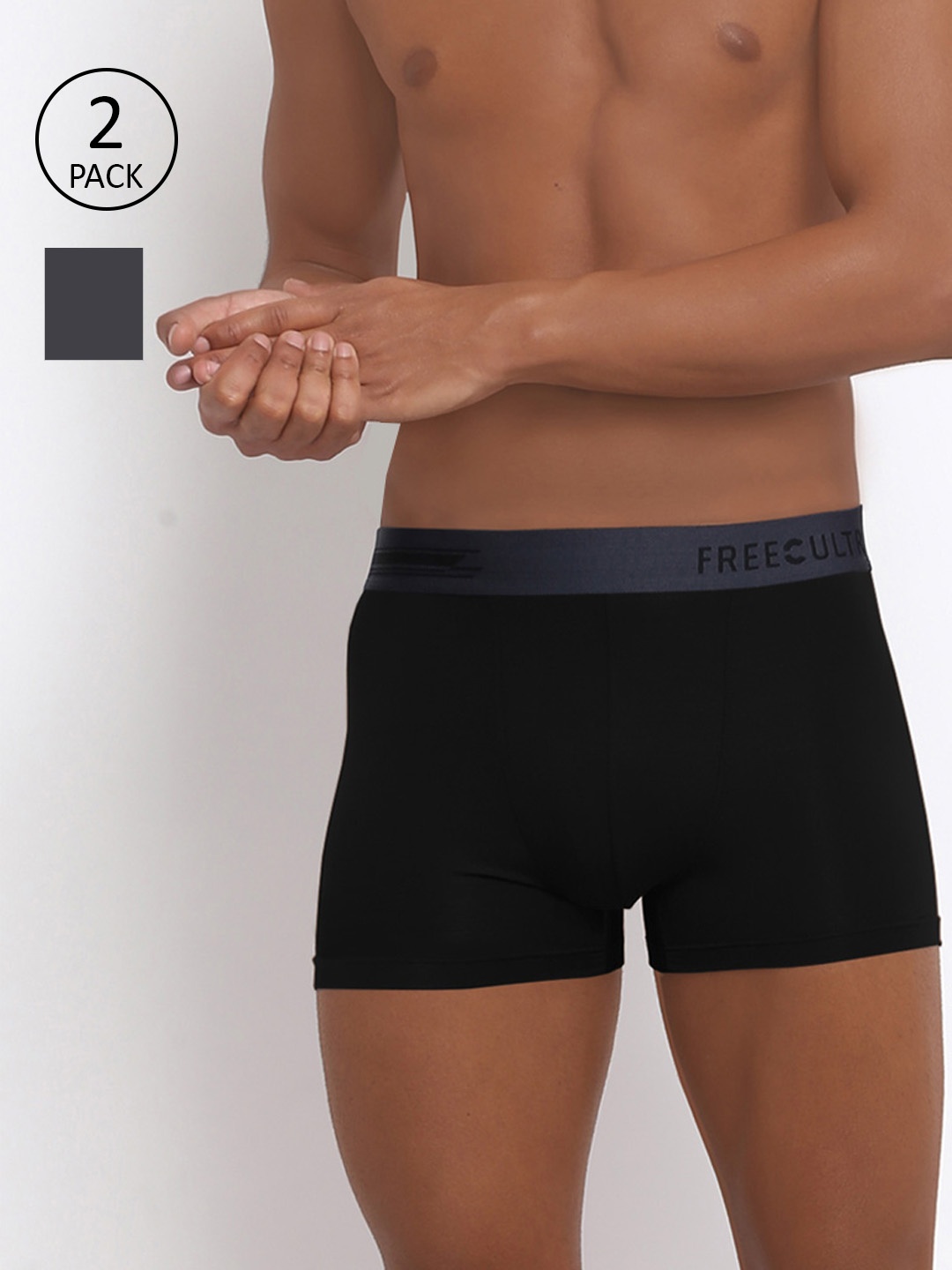 

FREECULTR Men Pack of 2 Solid Anti-Microbial Air-Soft Micromodal Trunks, Grey