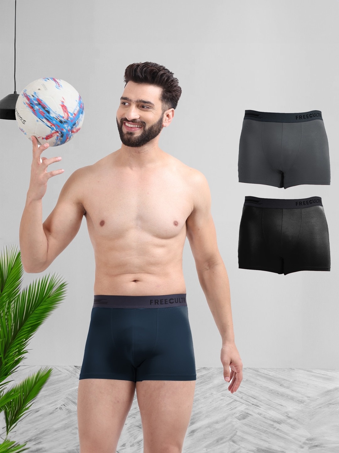 

FREECULTR Men Pack of 3 Solid 3X Anti-Microbial Air-Soft Micromodal Trunks FC-XT-T-AG-PB-POB, Grey