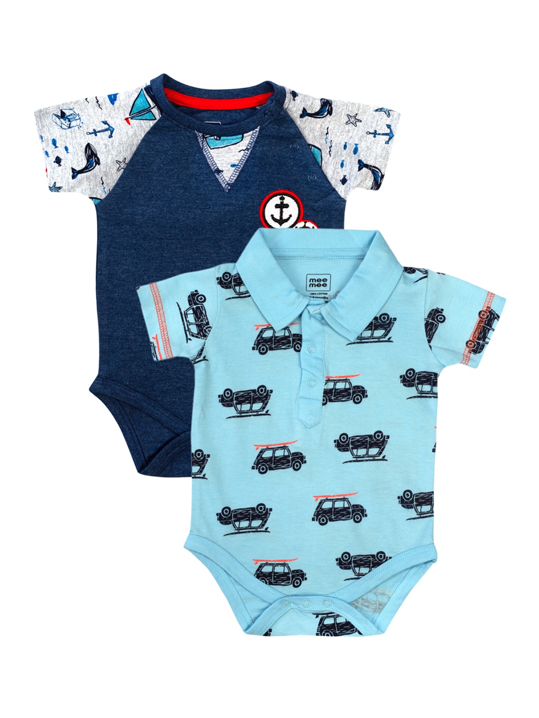 

MeeMee Infant Boys Pack of 2 Blue Printed Bodysuit