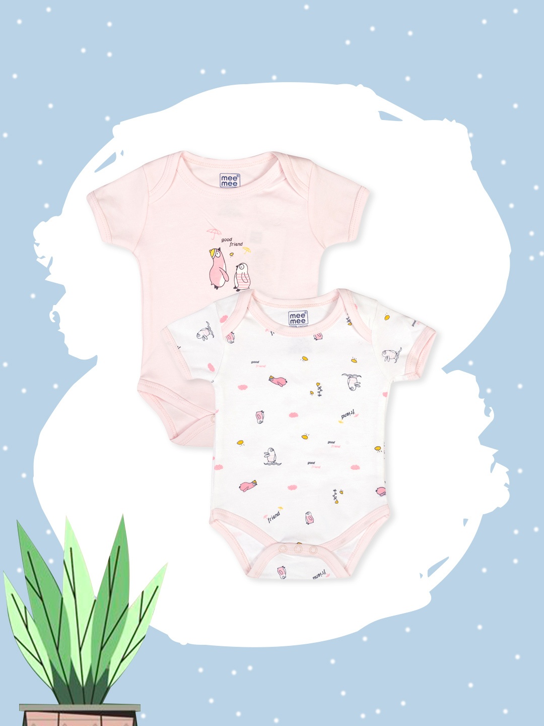 

MeeMee Infant Kids Pack of 2 Pink & White Bodysuit