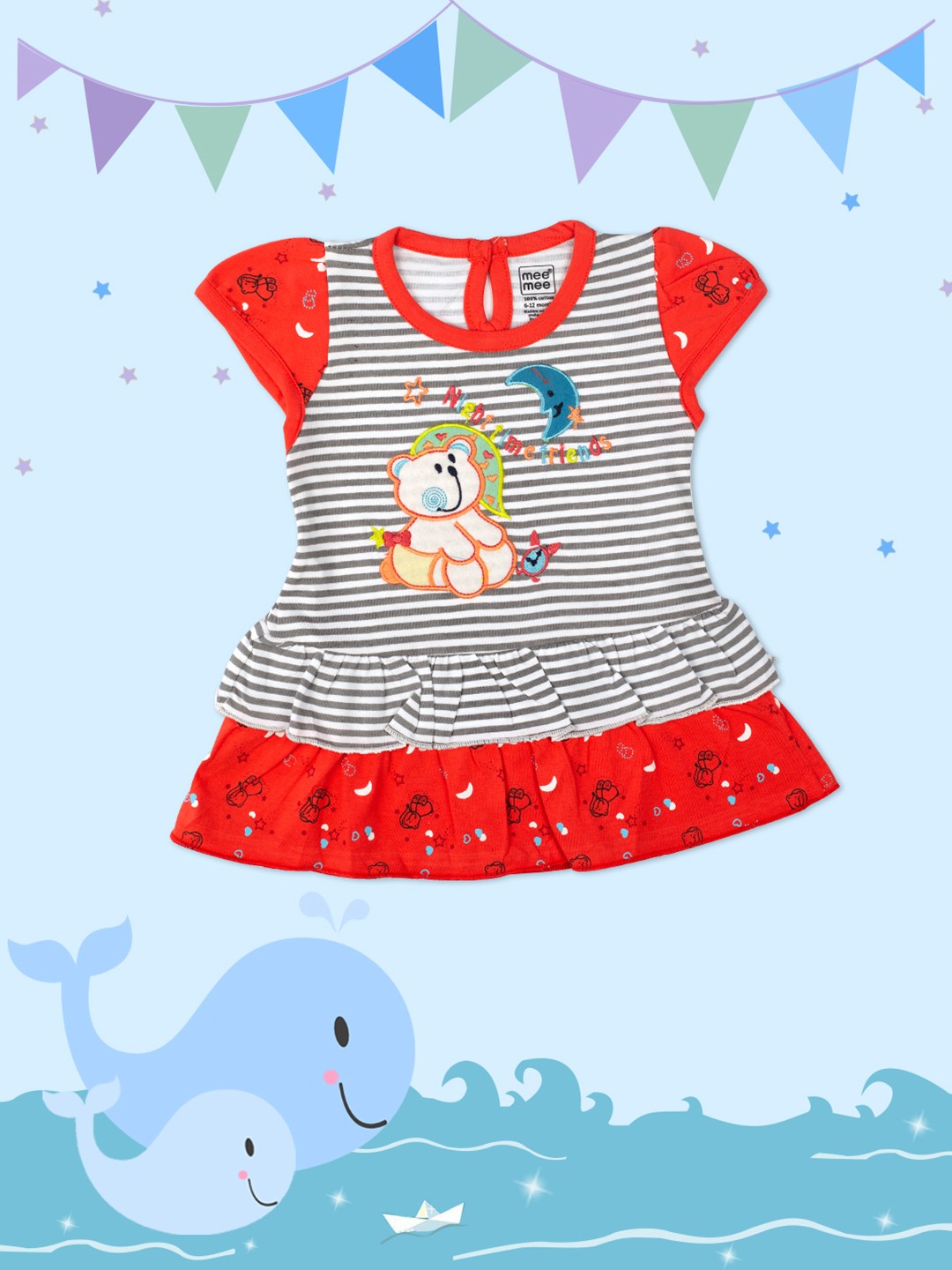 

MeeMee Girls Red & White Striped Fit and Flare Dress
