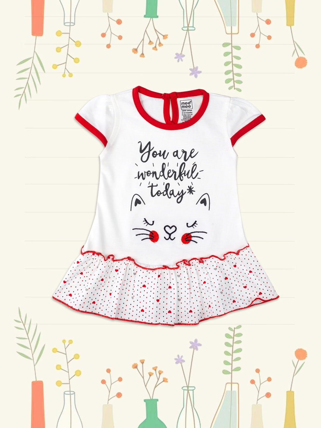 

MeeMee Girls White & Red Printed A-Line Dress
