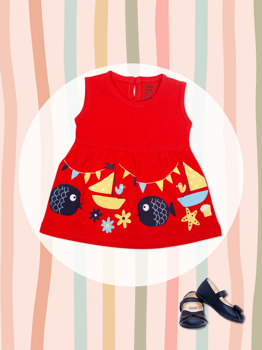 

MeeMee Girls Red Printed Fit and Flare Dress