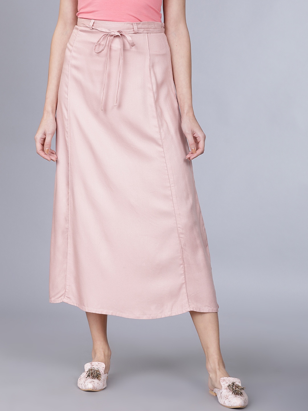 

Tokyo Talkies Women Pink Solid A-Line Midi Skirt