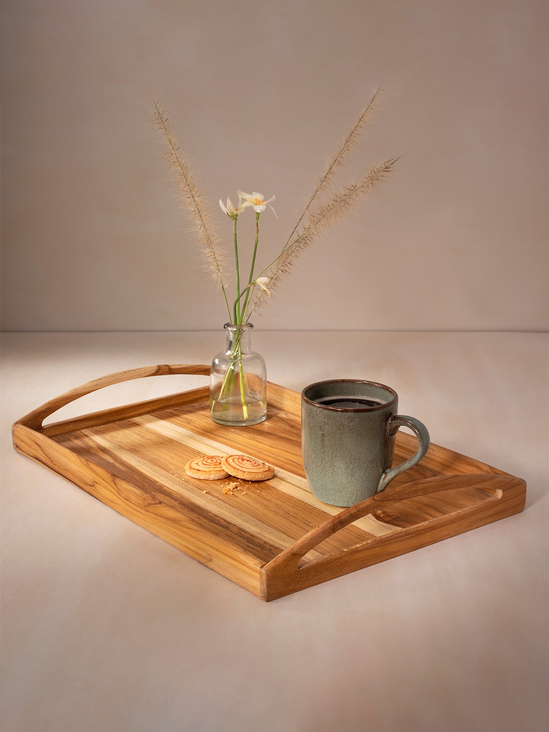 

ellementry Brown Solid Teak Wood Tray