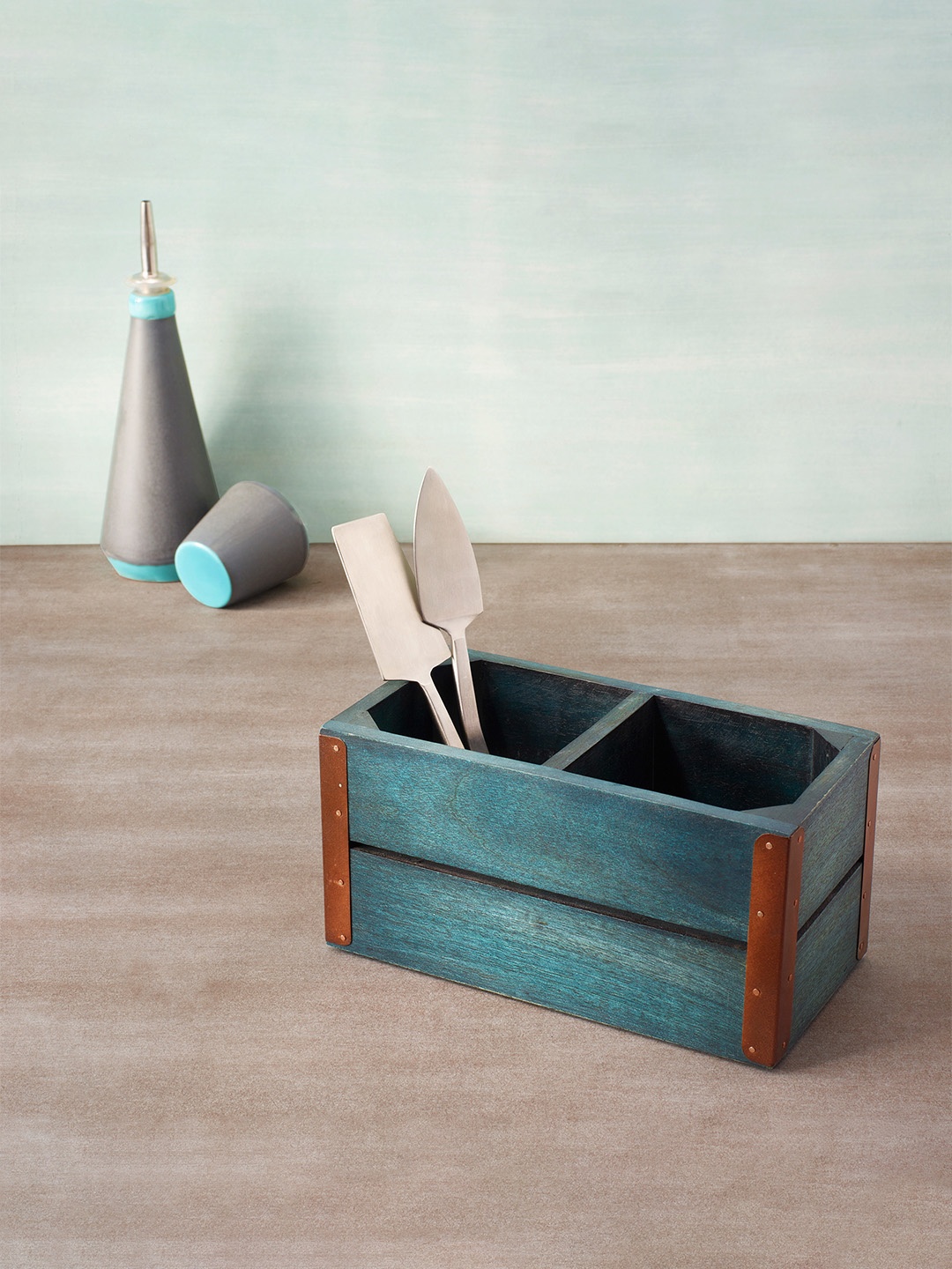 

ellementry Blue Wooden Cutlery Stand