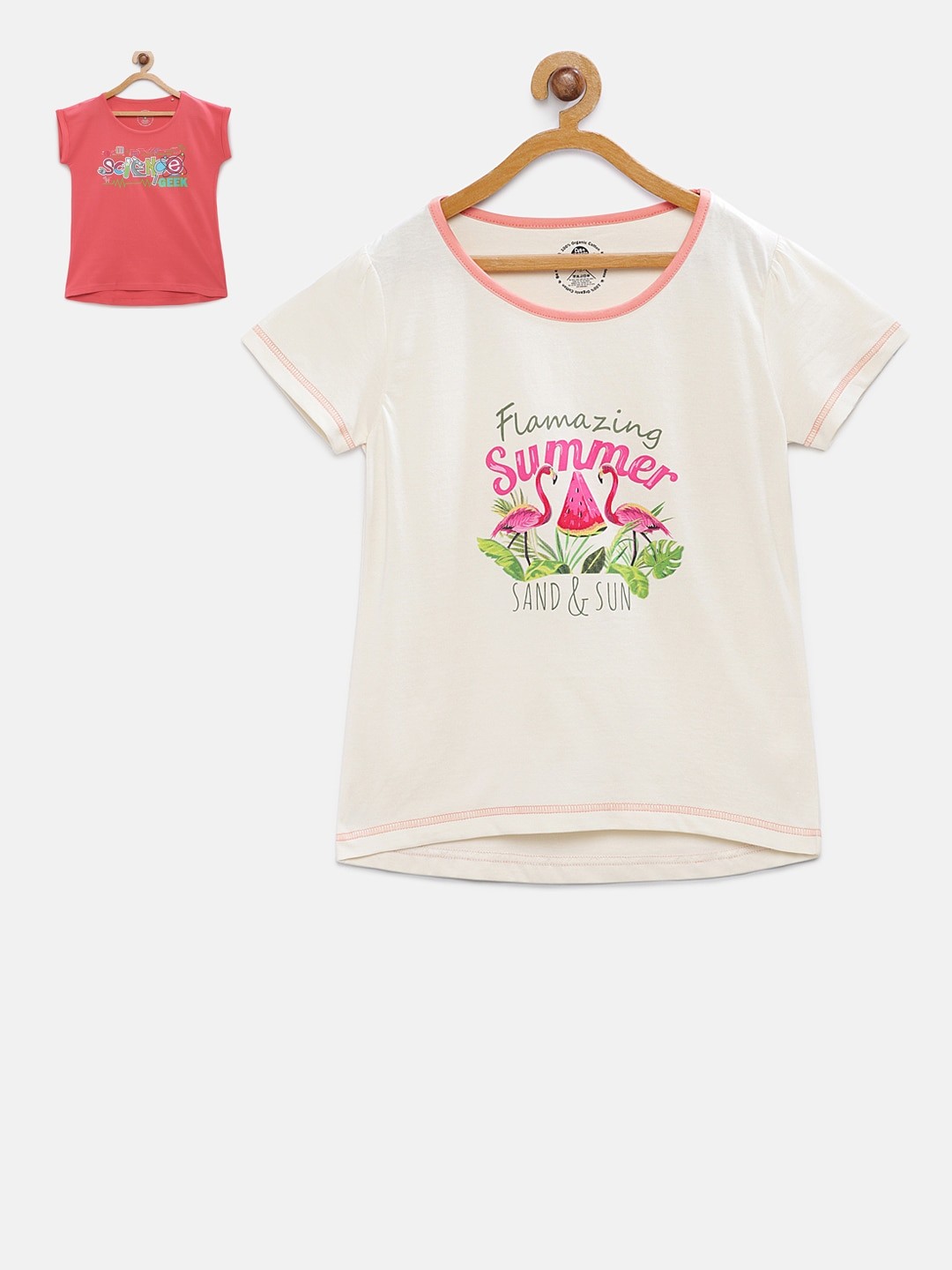 

Cub McPaws Girls Pack of 2 Printed Organic Cotton Round Neck Sustainable T-shirt, Red