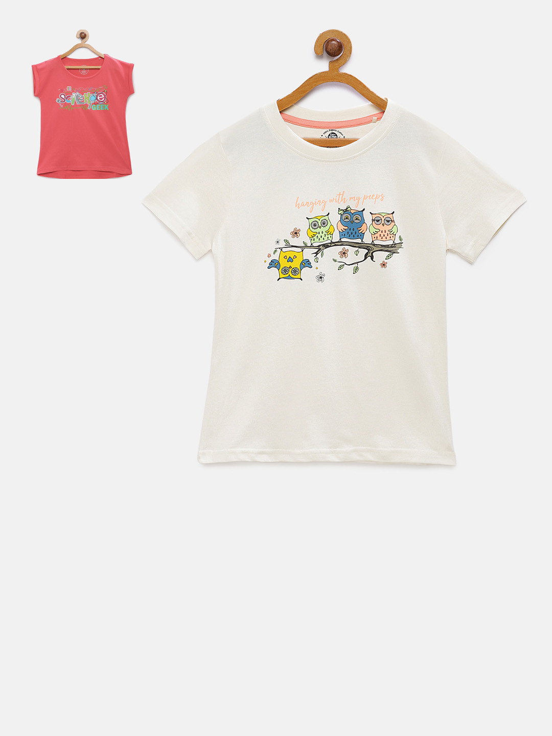 

Cub McPaws Pack of 2 Girls Red and White Printed Round Neck T-shirt