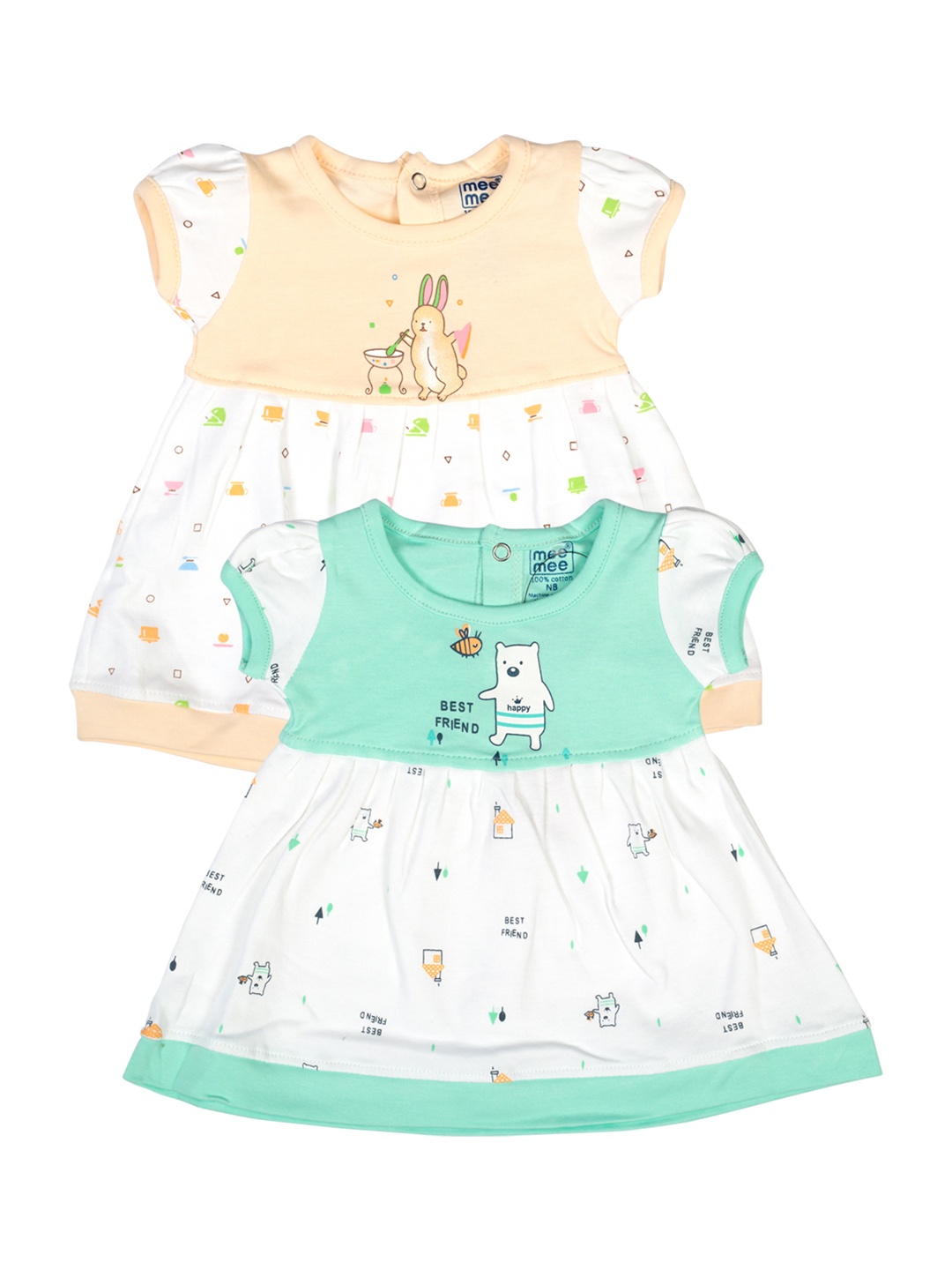 

MeeMee Girls Pack Of 2 Printed Cotton Fit and Flare Dress, Green
