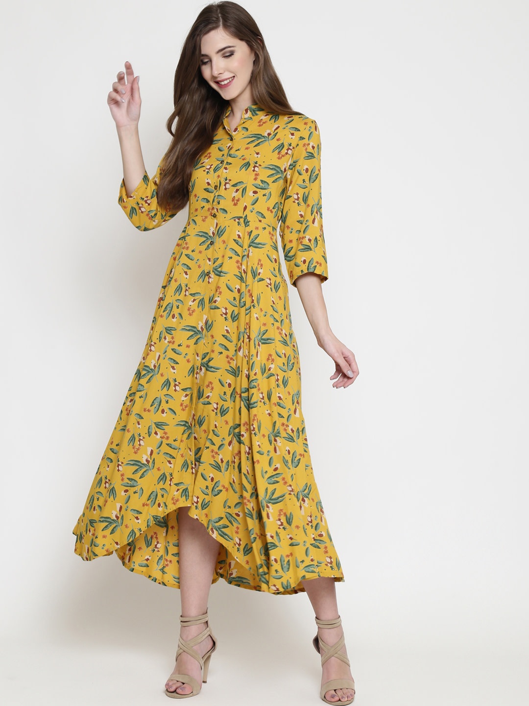 

Sera Women Yellow Floral Print Shirt Dress