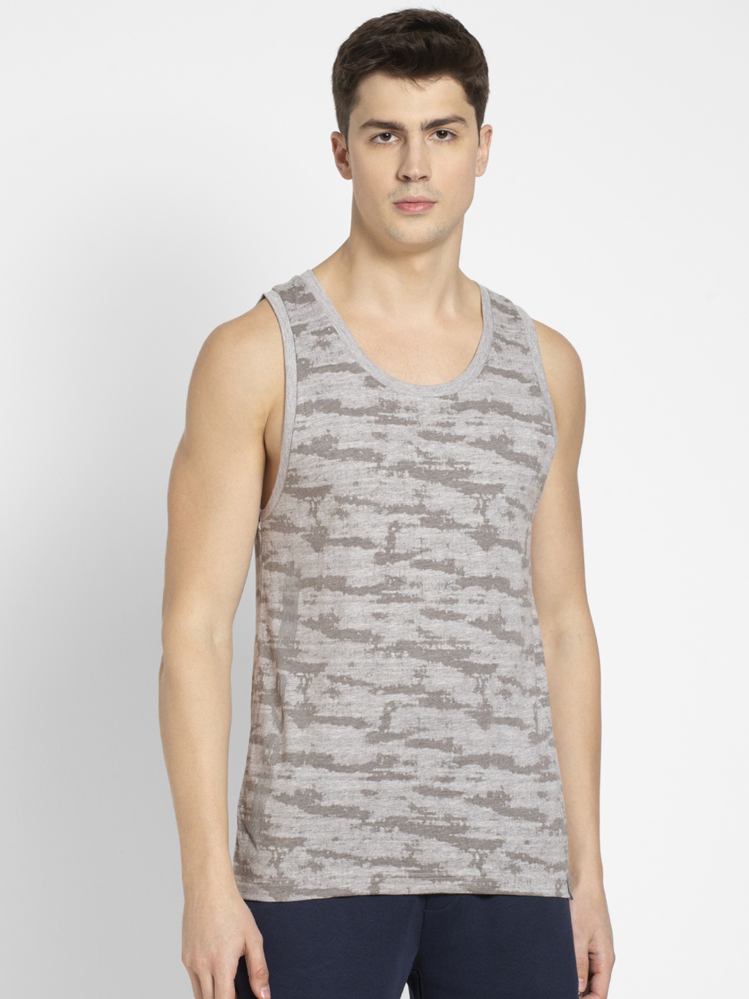 

Jockey Men Grey Abstract Printed Round Neck Lounge Tank T-Shirt