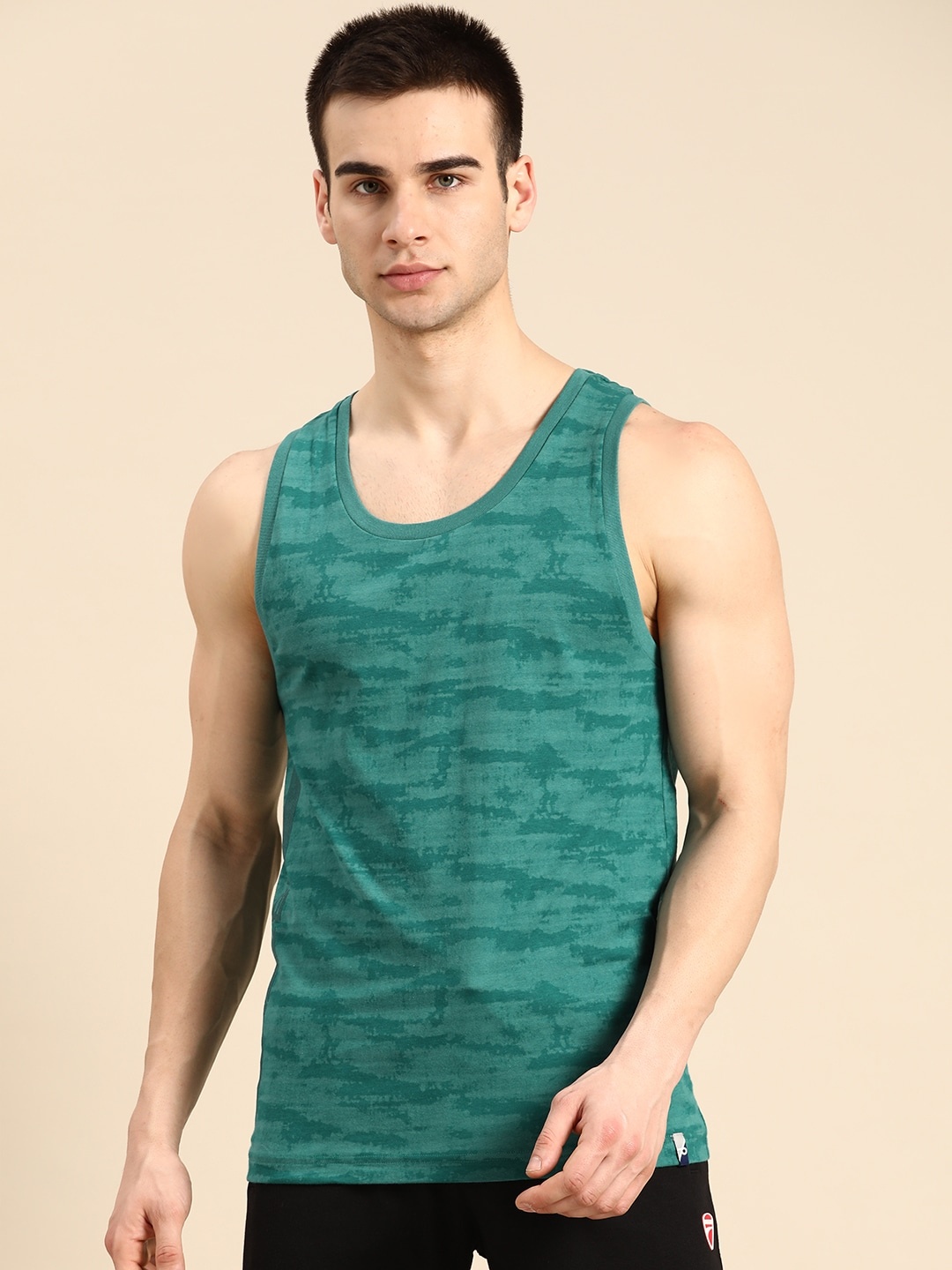 

Jockey Men Green Self-Design Scoop Neck Athleisure T-shirt
