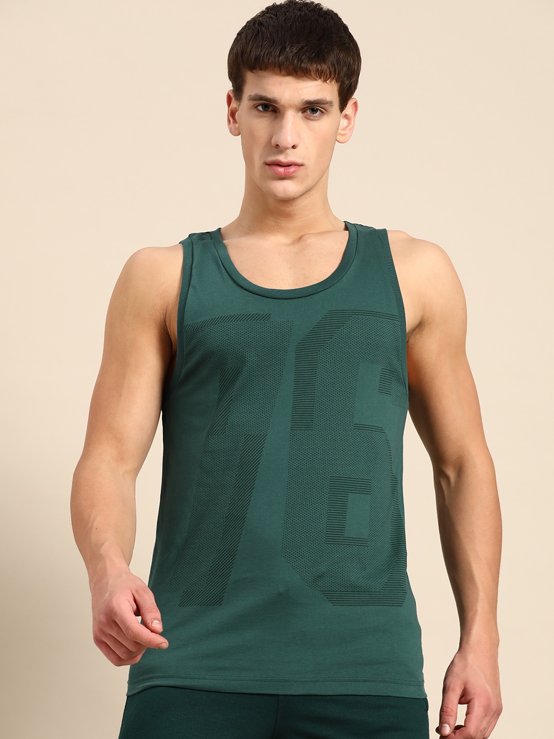 

Jockey Men Green Abstract Printed Round Neck Lounge Tank T-Shirt