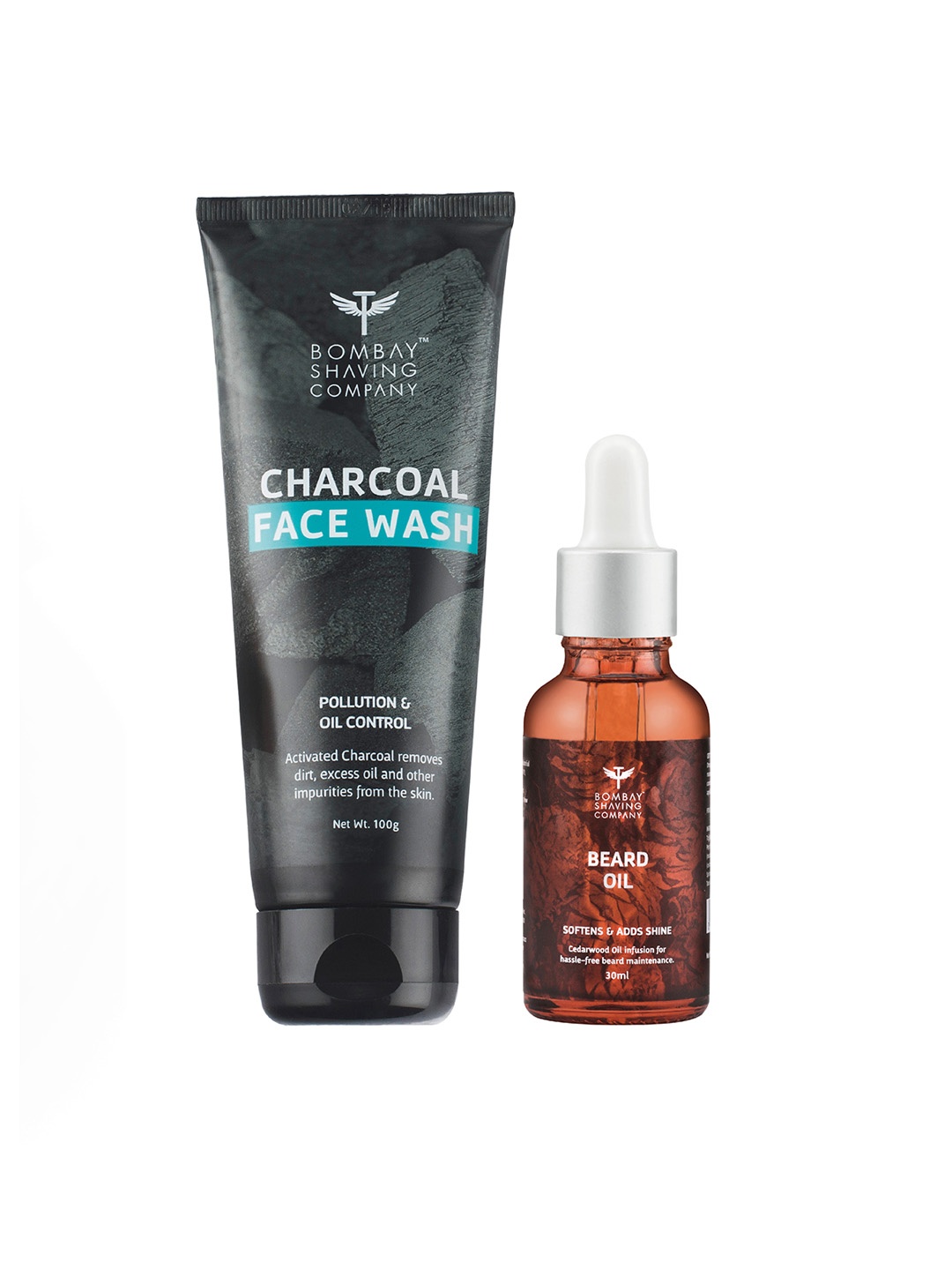 

Bombay Shaving Company Charcoal Face Wash & Beard Growth Cedarwoord Oil Combo 130g, Black