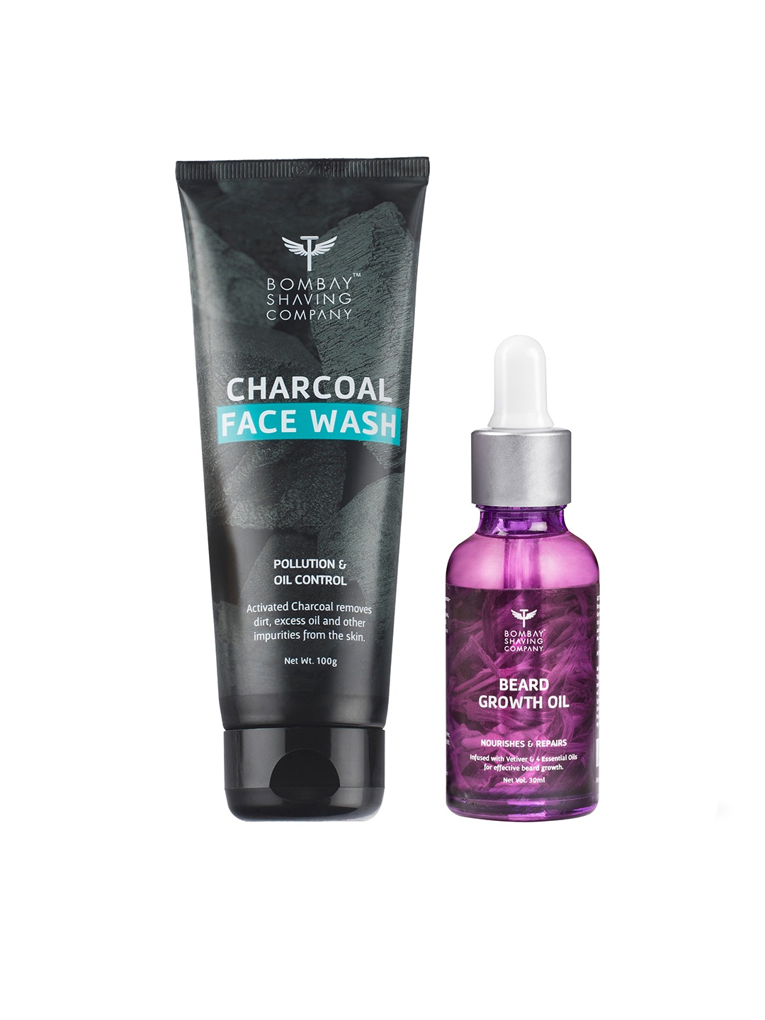 

Bombay Shaving Company Charcoal Face Wash & Beard Growth Oil Combo 130g, Black