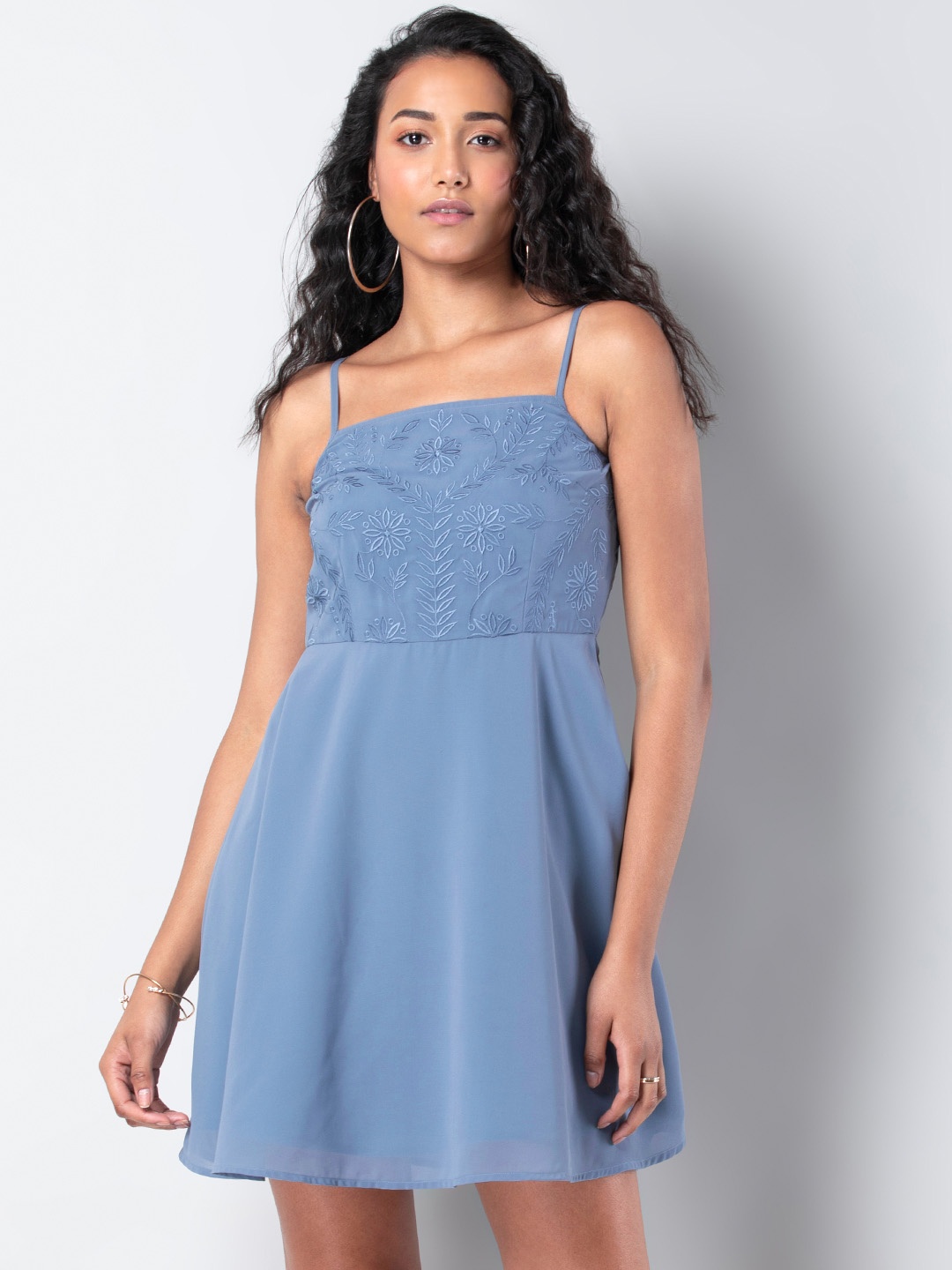 

FabAlley Women Blue Embroidered Fit and Flare Dress