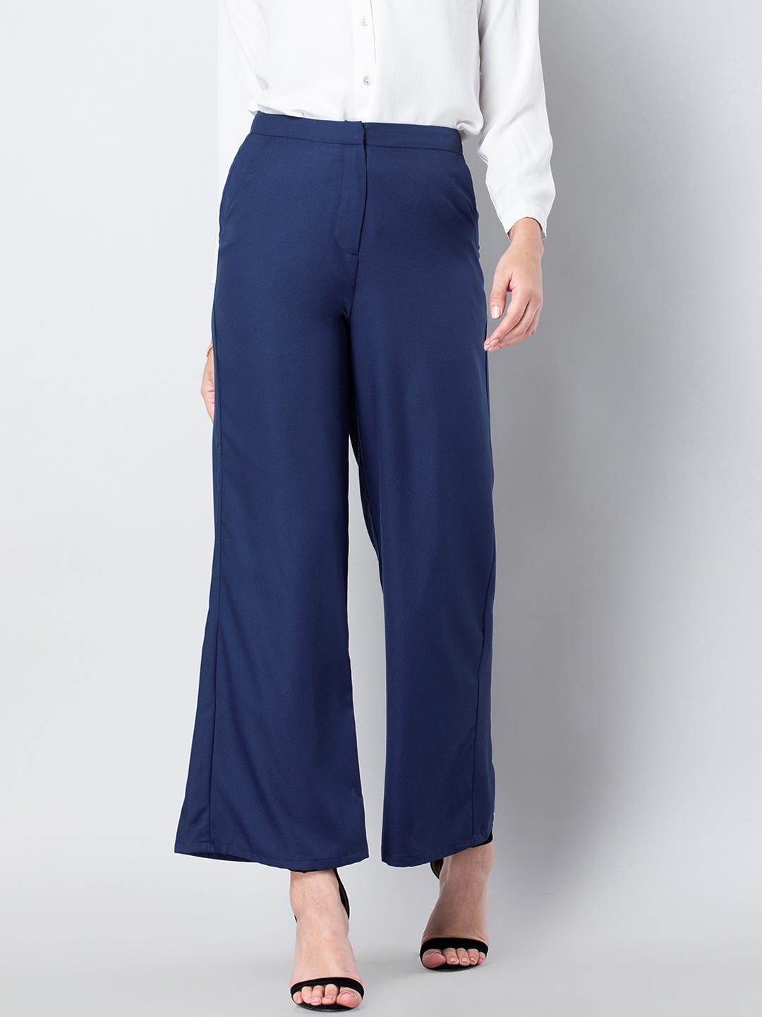 

FabAlley Women Blue Solid Wide Leg Palazzos