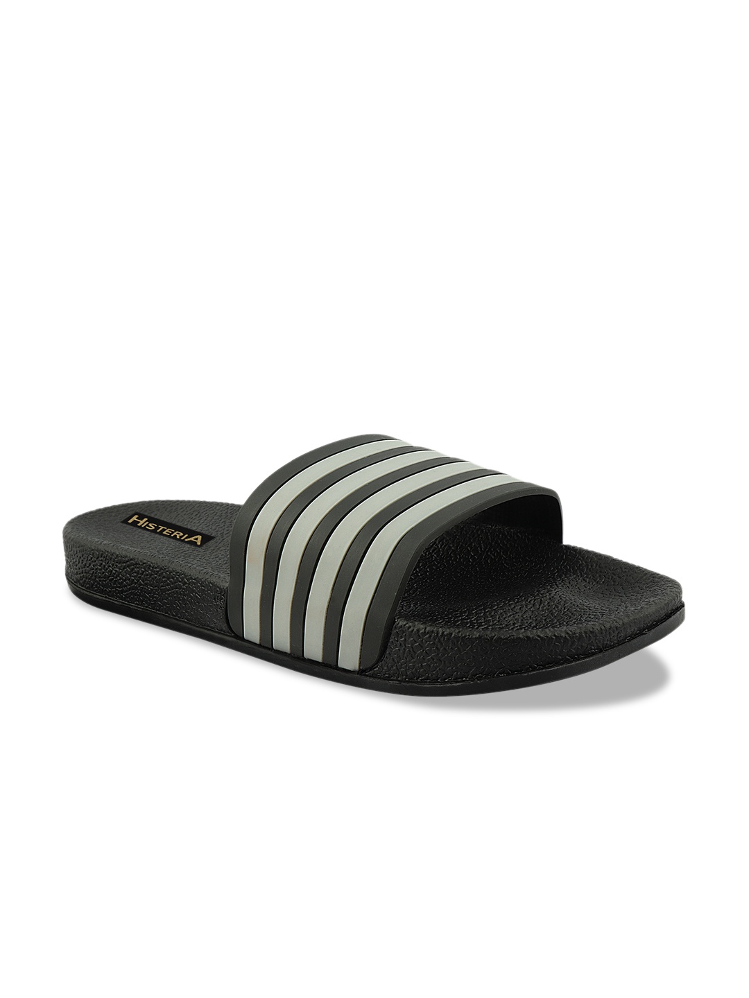 

Histeria Men Black & White Striped Sliders