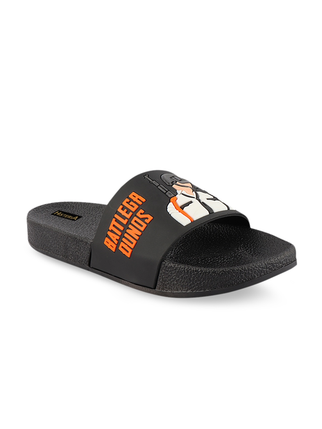

Histeria Men Black & Orange Printed Sliders