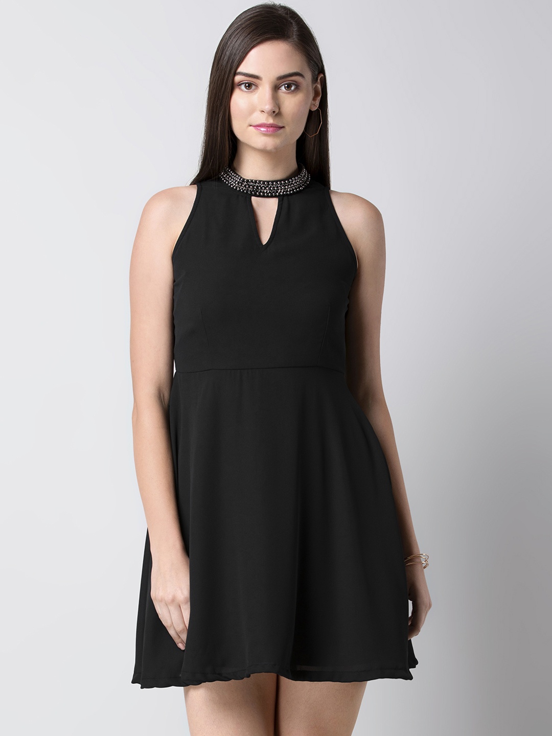 

FabAlley Women Black Embellished Fit and Flare Dress