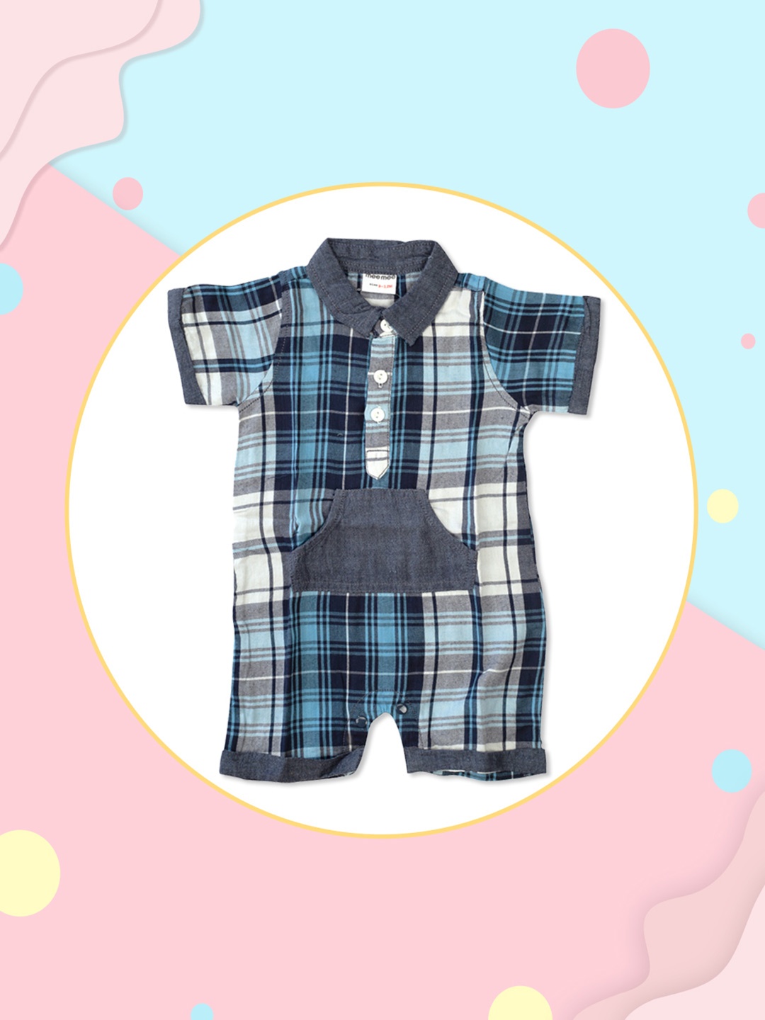 

MeeMee Infant Boys Blue & Grey Checked Romper