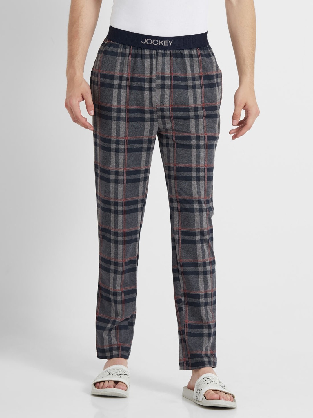 

Jockey Men Grey & Navy Blue Checked Lounge Pants
