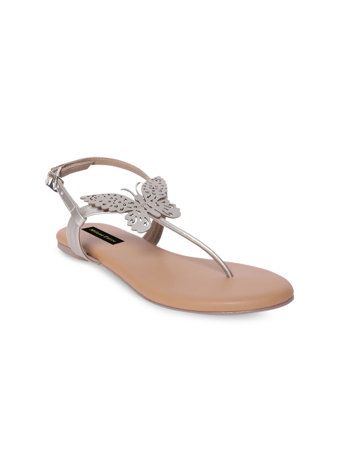 

Milano Torre Women Bronze-Toned Printed Embellished T-Strap Flats