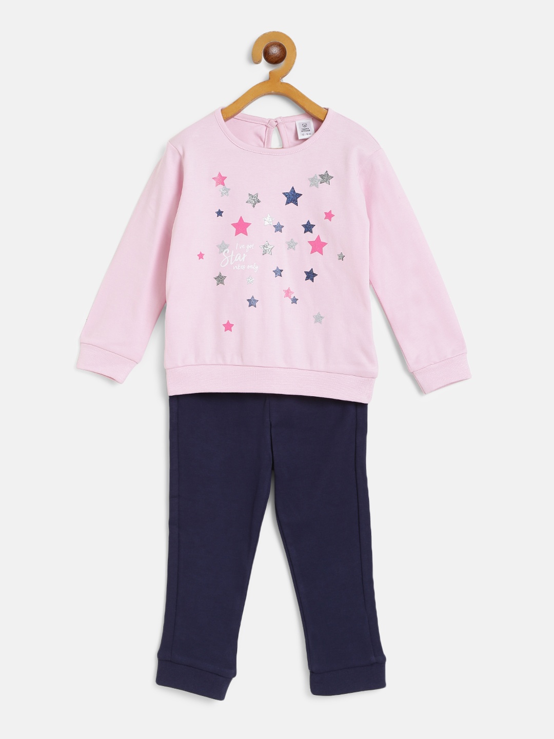

TOFFY HOUSE Girls Pink & Navy Blue Printed T-shirt with Pyjamas