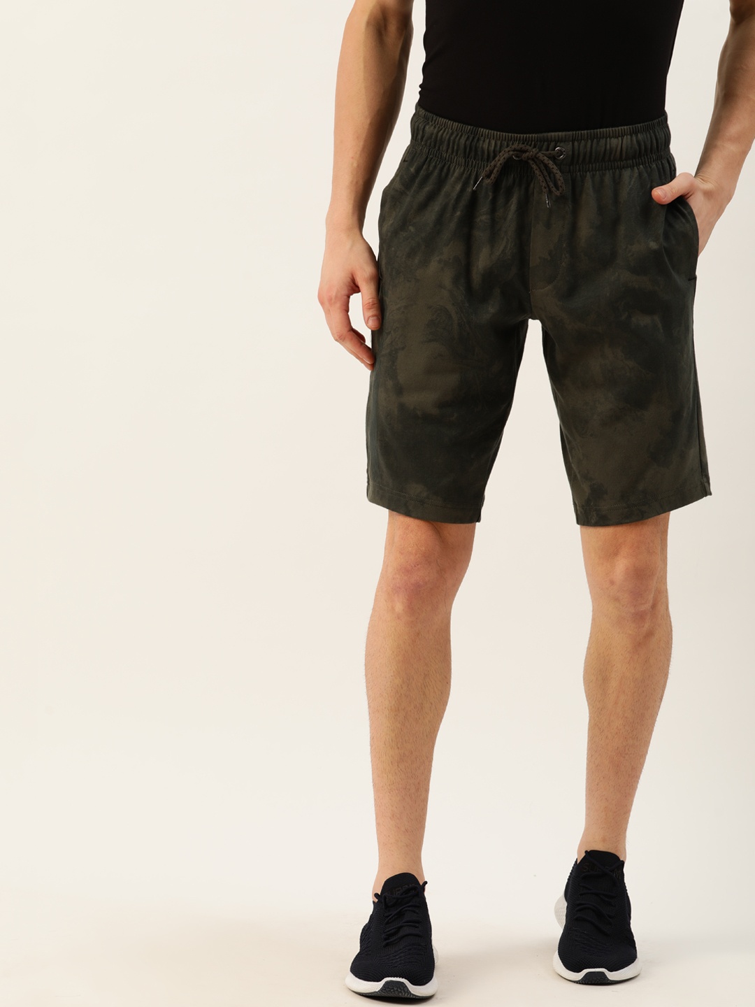 

Jockey Men Olive Green & Brown Printed Straight Fit Shorts